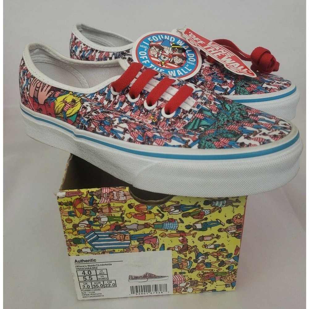 VANS Authentic Shoes Where's Waldo? Land of Waldos W 5.5 M 4 New Red Multicolor